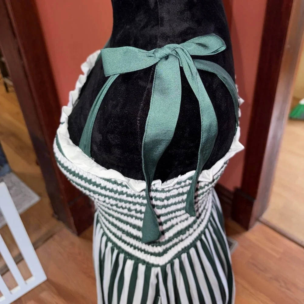 NWOT-Summersalt Green and White Striped Smocked Maxi Dress - Picture 6 of 8